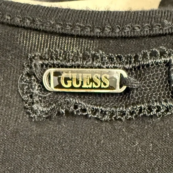 Guess Black Geometric Mesh Scoop Neck Tank - Picture 3 of 4